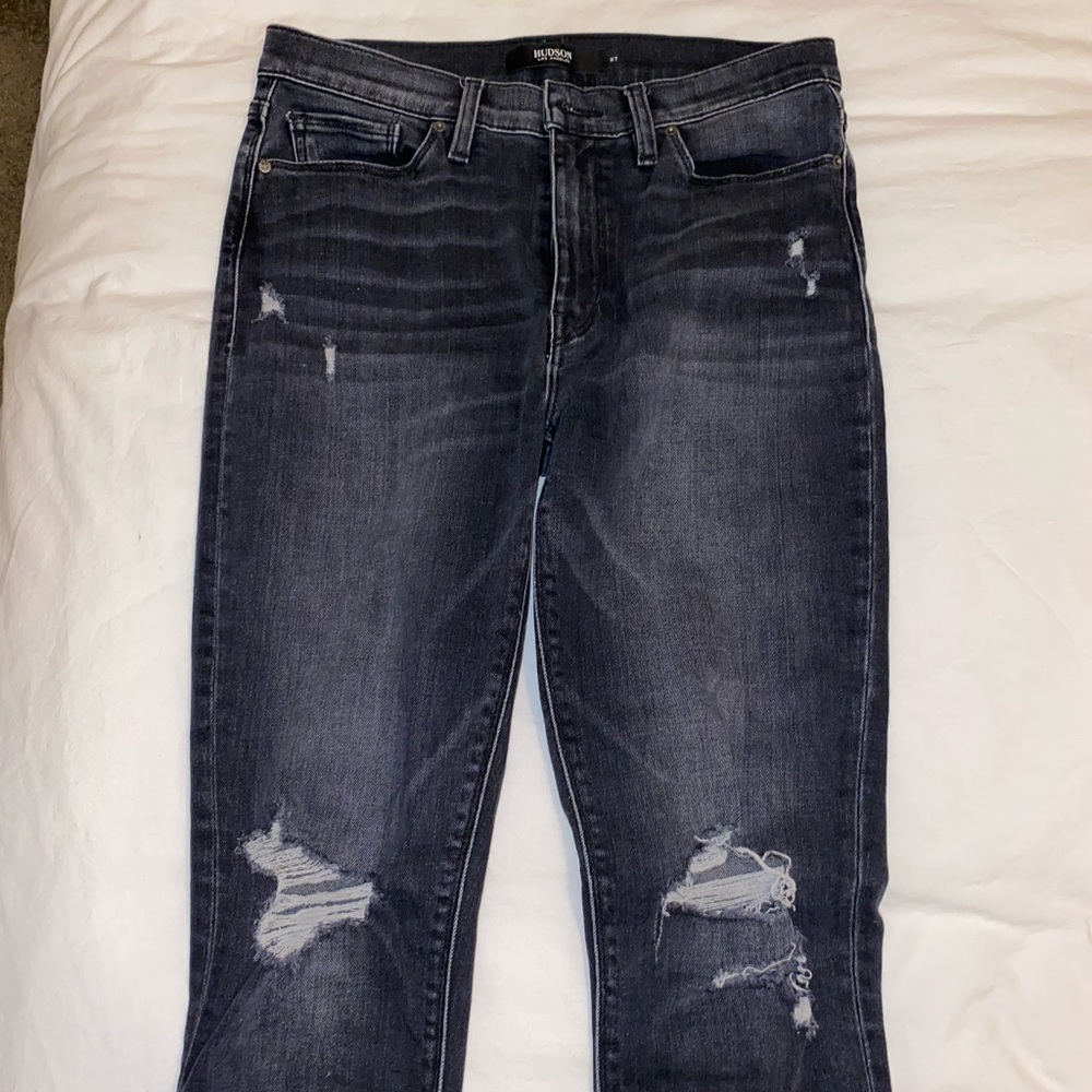 Distressed black gray Hudson Barbara super skinny jeans size 27 regular